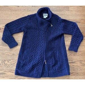 Aran Crafts Athenry Asymetric‎ Navy Coat Womens Large Petite Irish Merino Wool